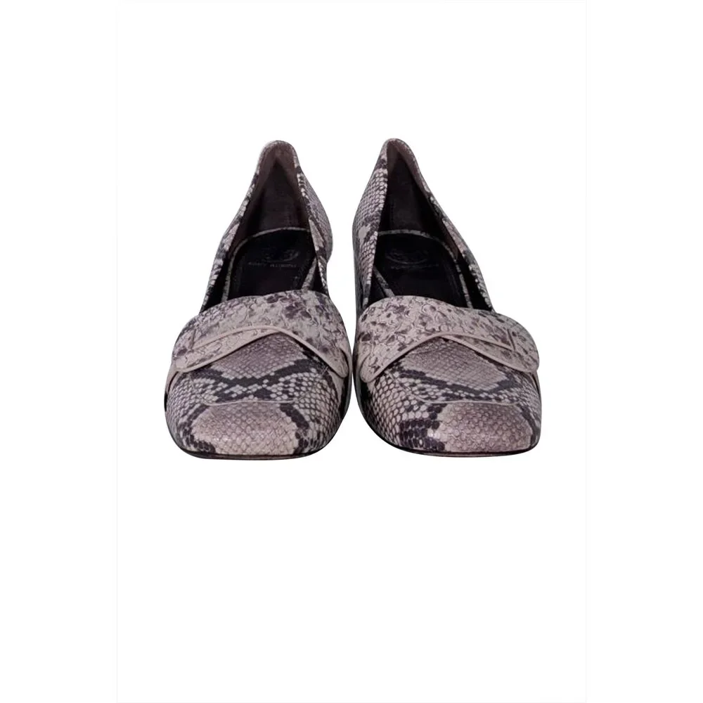Tory Burch - Ivory & Brown Snakeskin Print Leather Heels Sz 9.5